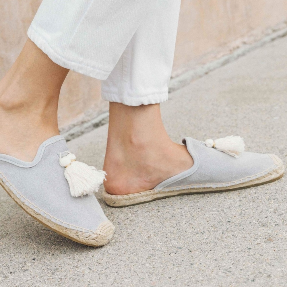 SOLUDOS Stone Suede Tassel Espadrille Mules